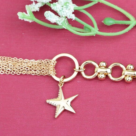 "Chic Rose Gold Charm Bracelet with Star Pendant, XPBL1005 - Picture 12 of 12